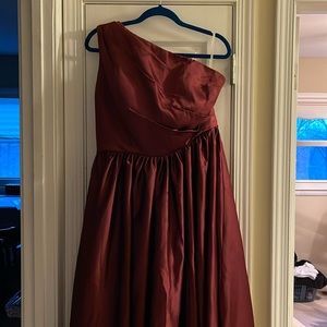 One Shoulder Satin Bridesmaid Dress A-Line pleated gown